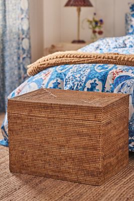 Handwoven Rattan Rectangular Hinged Trunk