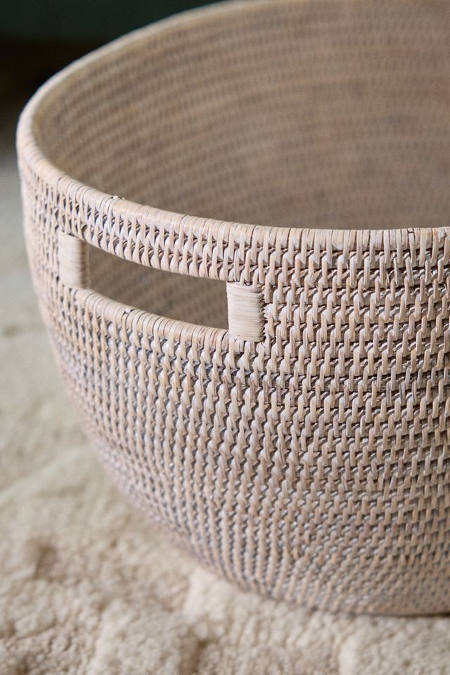 Handwoven Rattan Laundry Basket with Cutout Handles #1