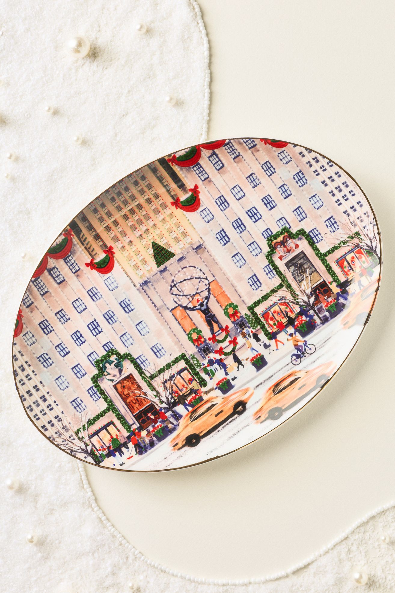 Holiday in the City Stoneware Platter - Nyc, Standard, One Size