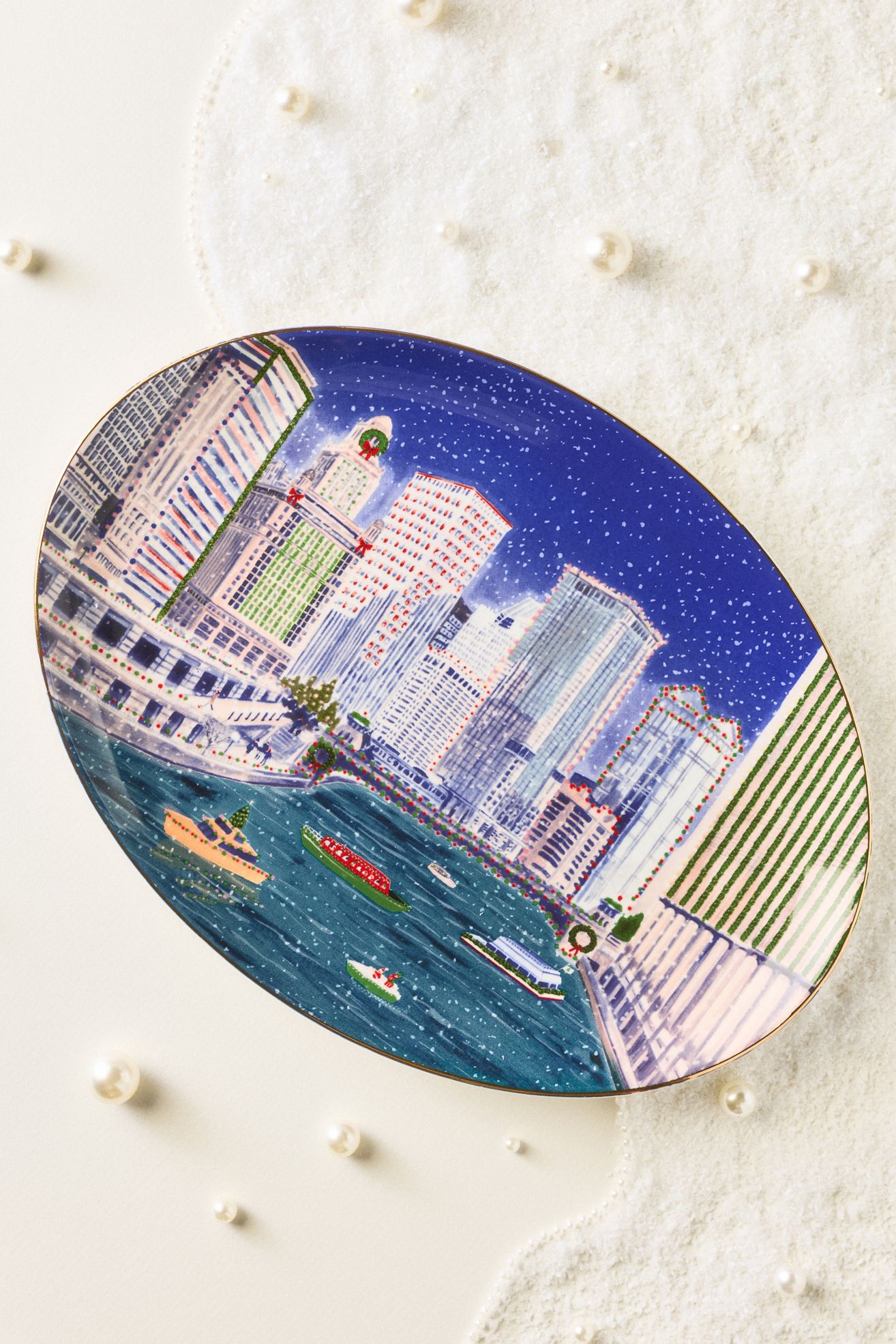 Holiday in the City Stoneware Platter - Chicago, Standard, One Size