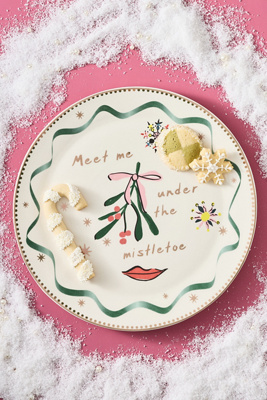 Anthropologie Caroline Mistletoe Stoneware Platter In White