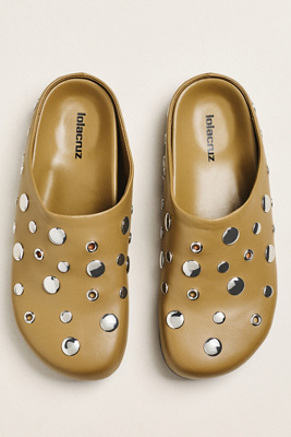 Lola Cruz Studded Clog Mules In Brown