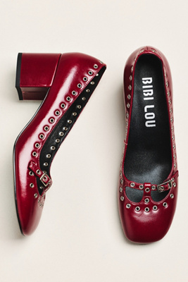Bibi Lou Grommet Mary Jane Block Heels In Red