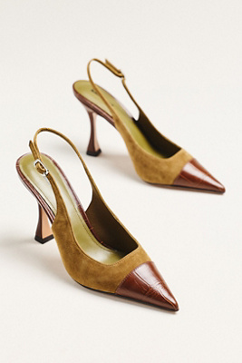 Lola Cruz Mixed Materials Slingback Heels In Multi