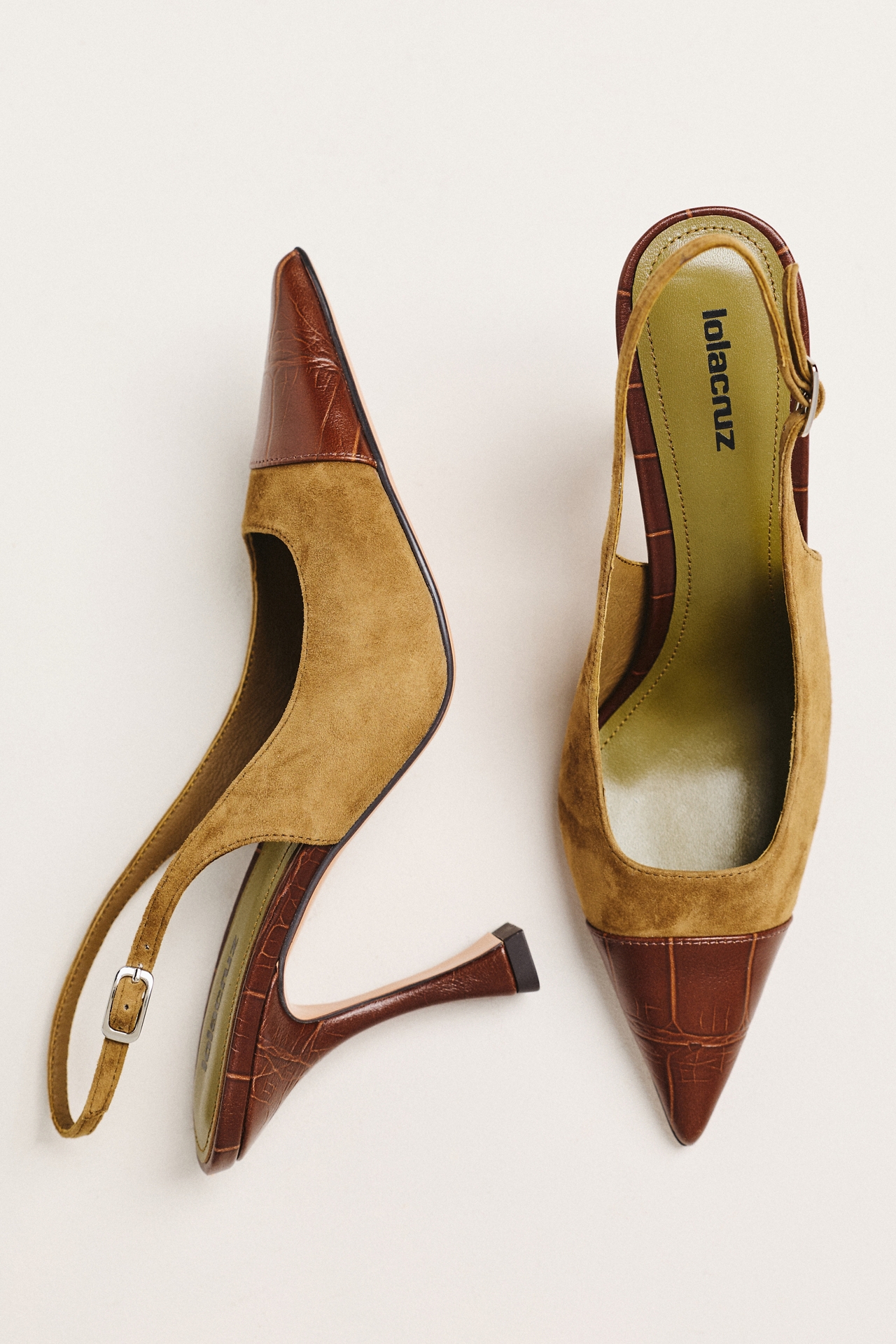 Lola Cruz Mixed Materials Slingback Heels
