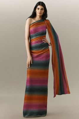 Black Halo Vella One-shoulder Column Maxi Dress In Multi