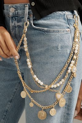 Layered Coin & Pearl Charm Pant Chain