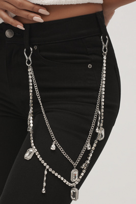 By Anthropologie Layered Crystal Charm Pant Chain In Silver