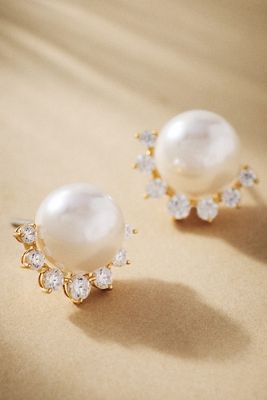 NADRI Venus Pearl Climber Stud Earrings