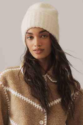 By Anthropologie Ribbed Knit Beanie In White