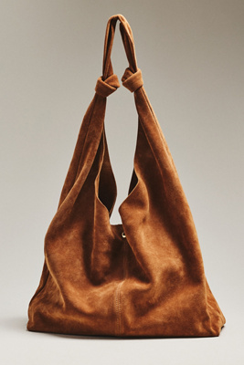 By Anthropologie Knotted Suede Tote In Sand