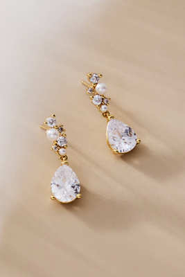 By Anthropologie Weddings Crystal Pearl Cluster Drop Earrings In Gold