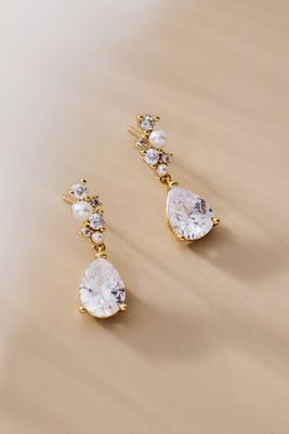 Crystal Pearl Cluster Drop Earrings