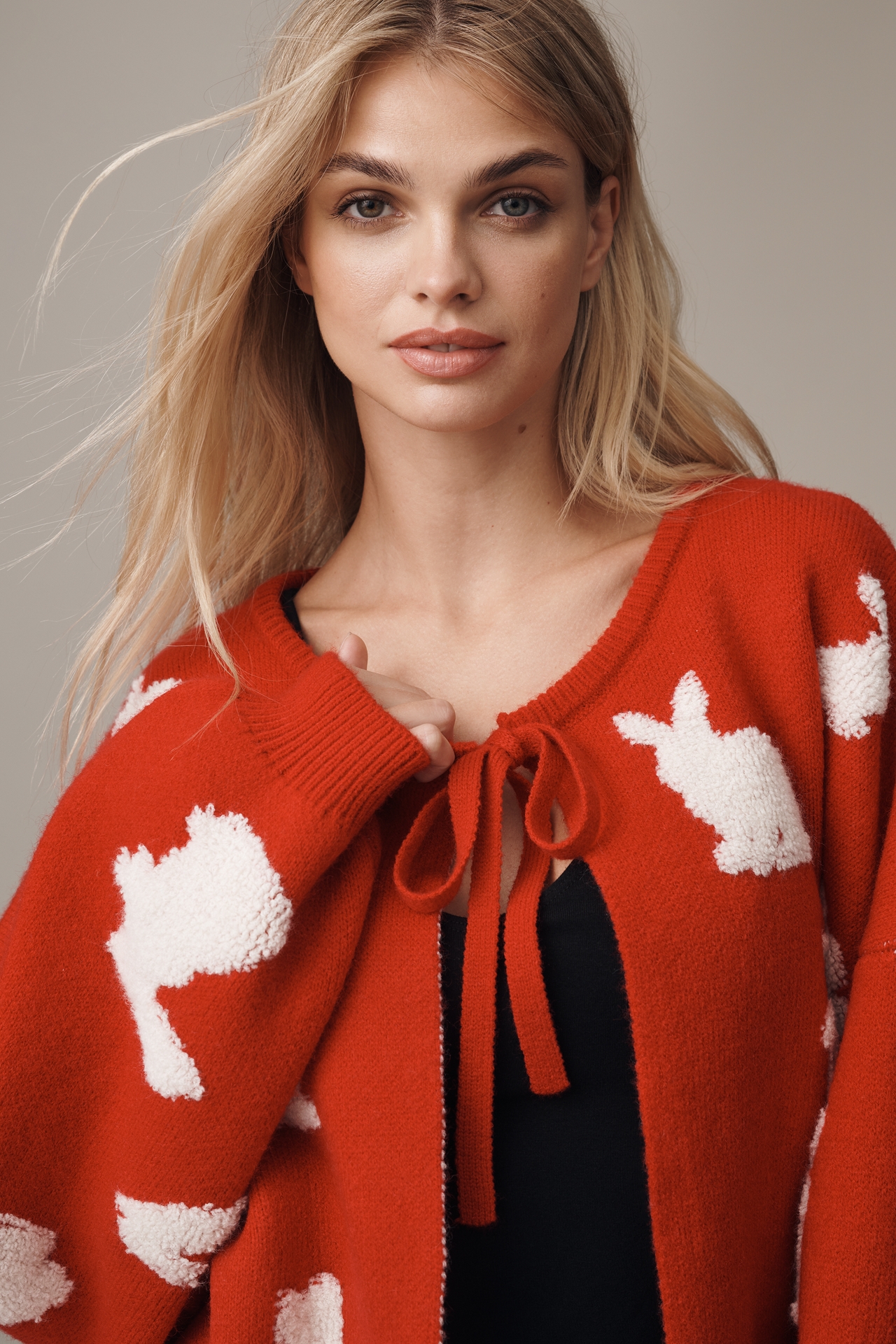By Anthropologie Tie-Front Textured Graphic Cardigan Sweater