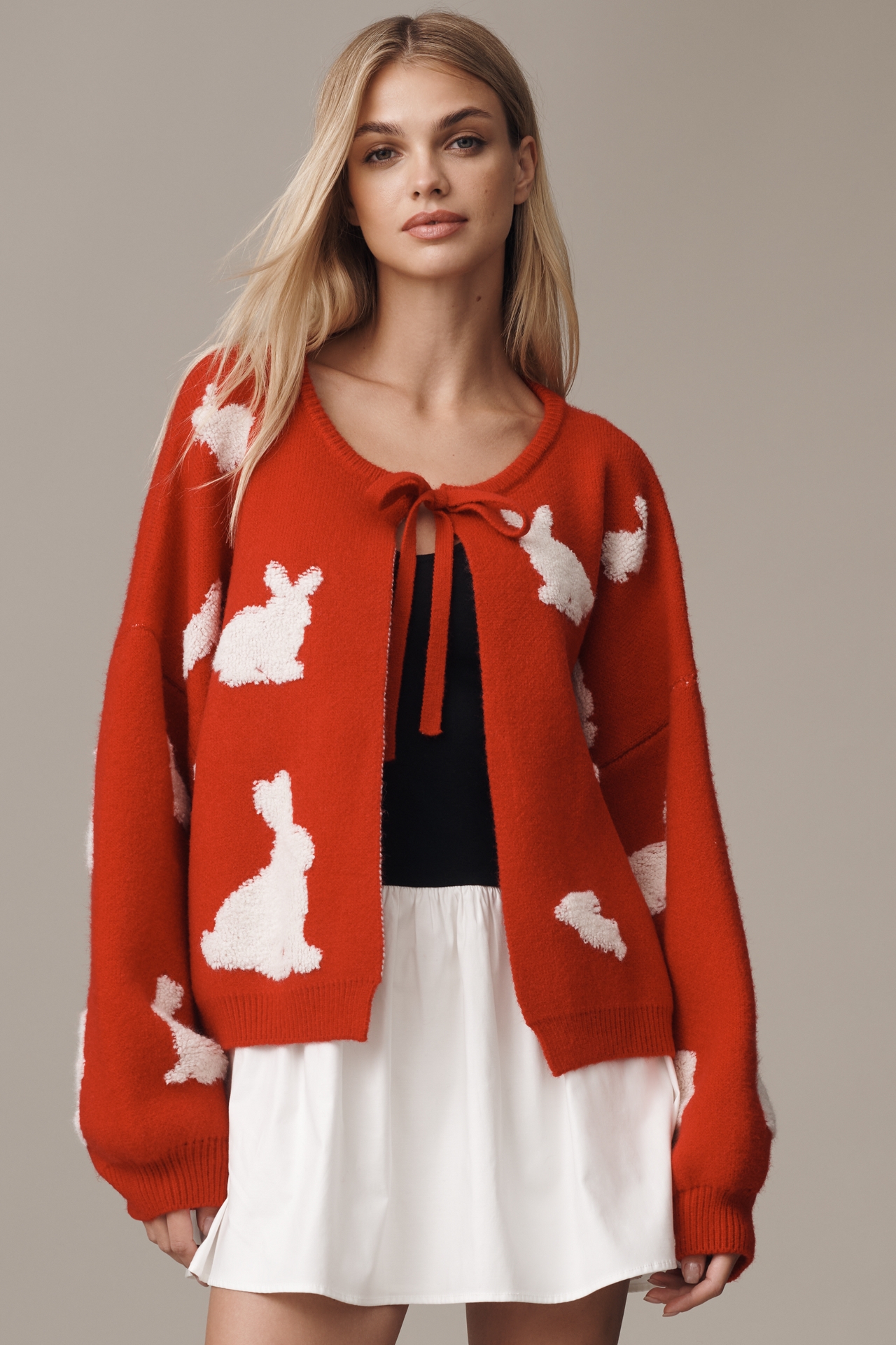 By Anthropologie Tie-Front Textured Graphic Cardigan Sweater