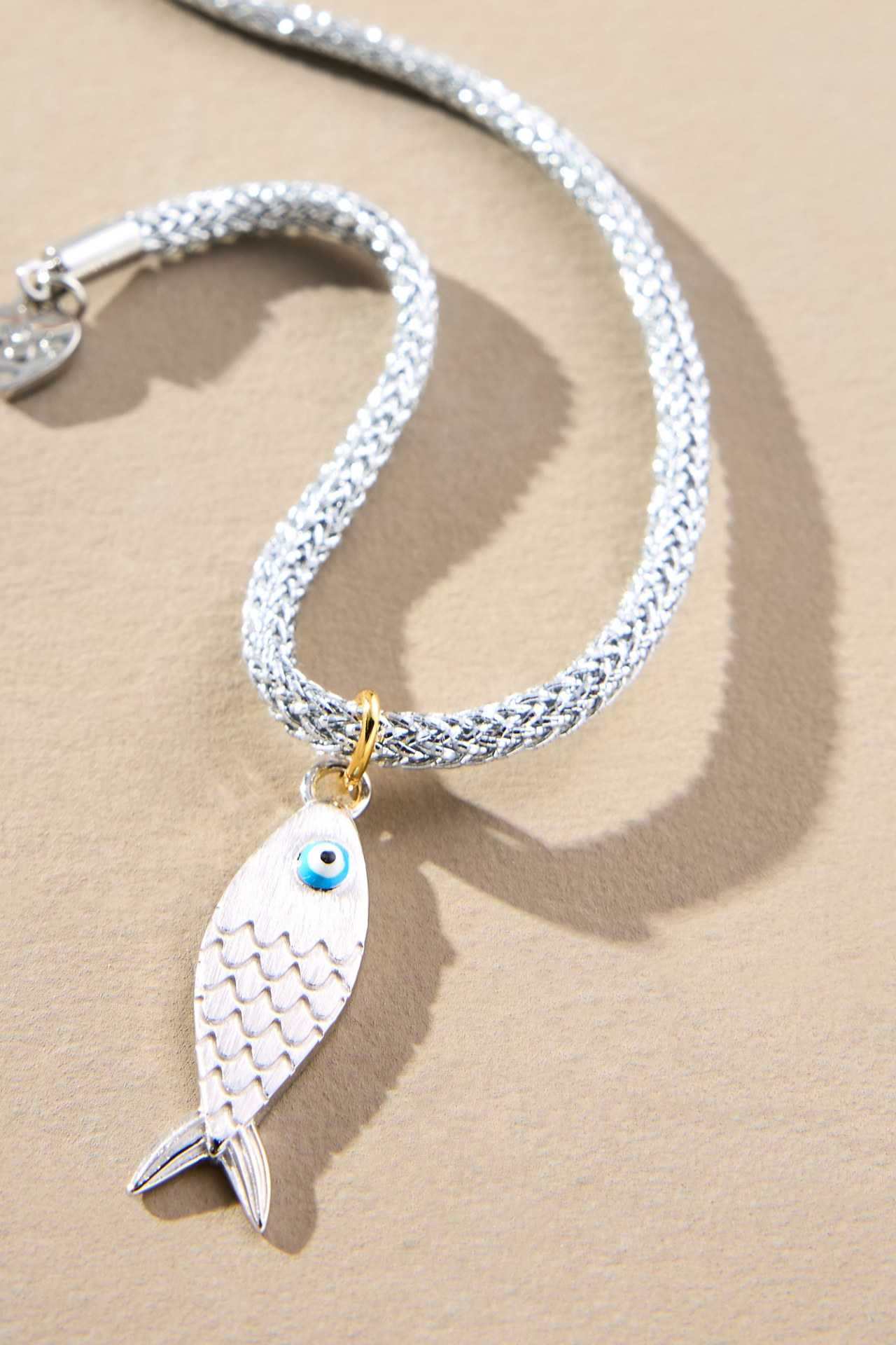 Hart Silver Fish Charm Lurex Necklace