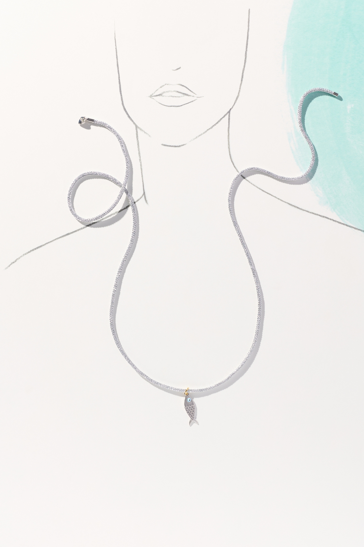 Hart Silver Fish Charm Lurex Necklace