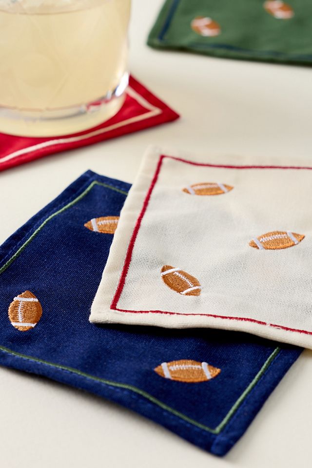 Frasier Sterling Football Linen Blend Cocktail Napkins, Set of 4 #1