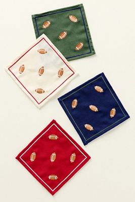 Frasier Sterling Football Linen Blend Cocktail Napkins, Set of 4