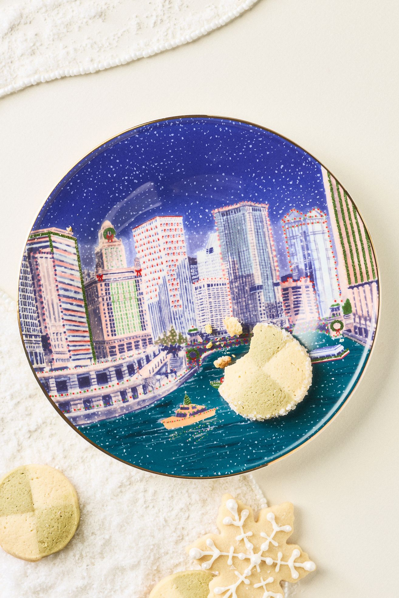 Holiday in the City Stoneware Dessert Plate - Chicago, One Size