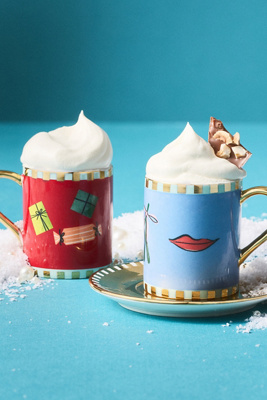 Anthropologie Caroline Stoneware Holiday Espresso Cup & Saucer In Multi