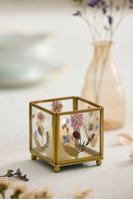 Terrain Pressed Floral Tea Light Holder In Brown