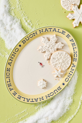 Anthropologie Après Ski Handpainted Stoneware Platter In White