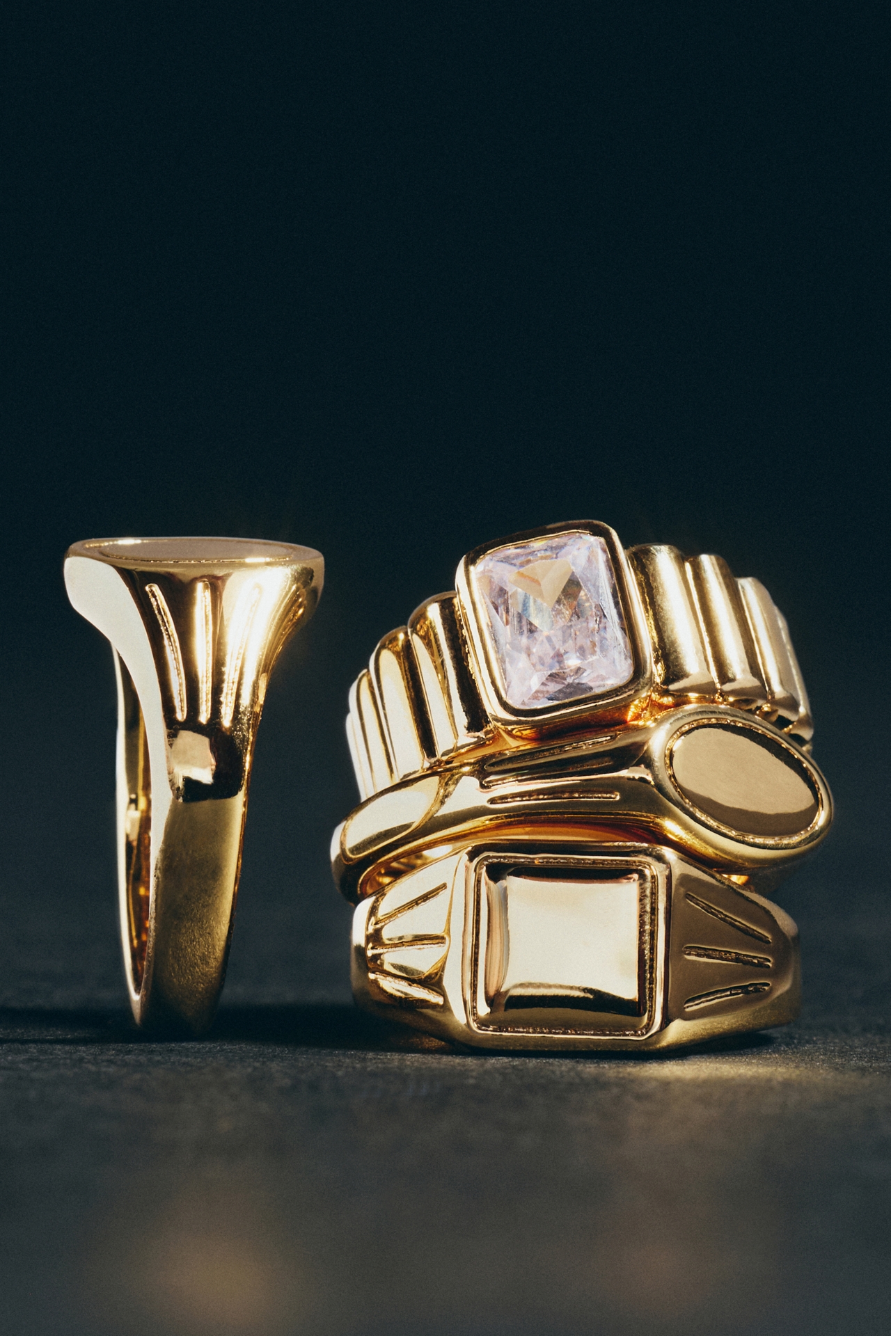 Center Stone Cigar Band Ring