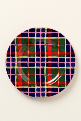 Anthropologie Tartan Stoneware Dessert Plate In Multi