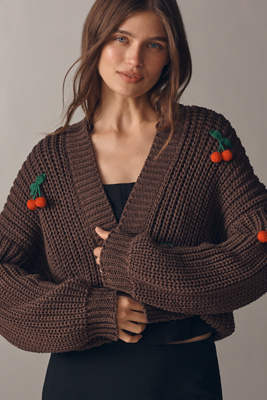 By Anthropologie 3d Lipstick Cardigan Sweater In Brown