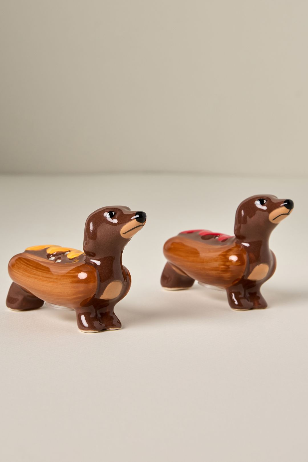 Dachshunds in Hot Dogs Ceramic Salt & Pepper Shakers - Cedar, Set Of 2