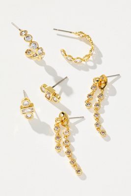 Crystal Post Earrings, Set of 3
