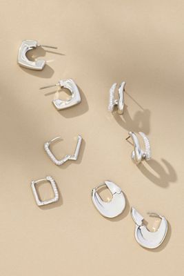 Foundation Huggie Hoop Earrings, Set of 4
