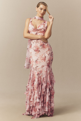 Bhldn Lauren Mermaid Ruffle Chiffon Maxi Dress In Multi