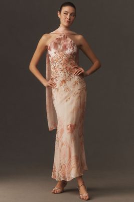BHLDN Layla Halter Velvet Chiffon Maxi Dress