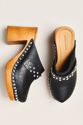 By Anthropologie Studded Block-heel Clogs In Black
