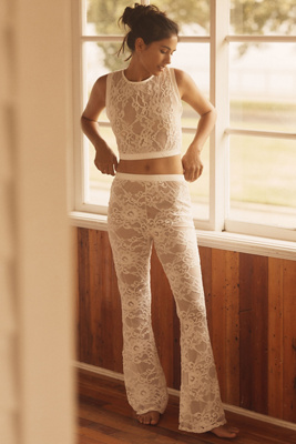 Kilo Brava Sheer Lace Flare Pants In White