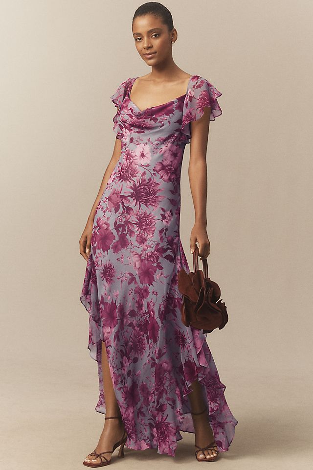ruffle chiffon maxi dress ASOS Design - - Women - Polyester - 2 US it boasts a ruffled square neckline Buy Halston Removable Ruffle Chiffon