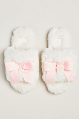 Maeve Faux-Fur Open-Toe Bow Slippers