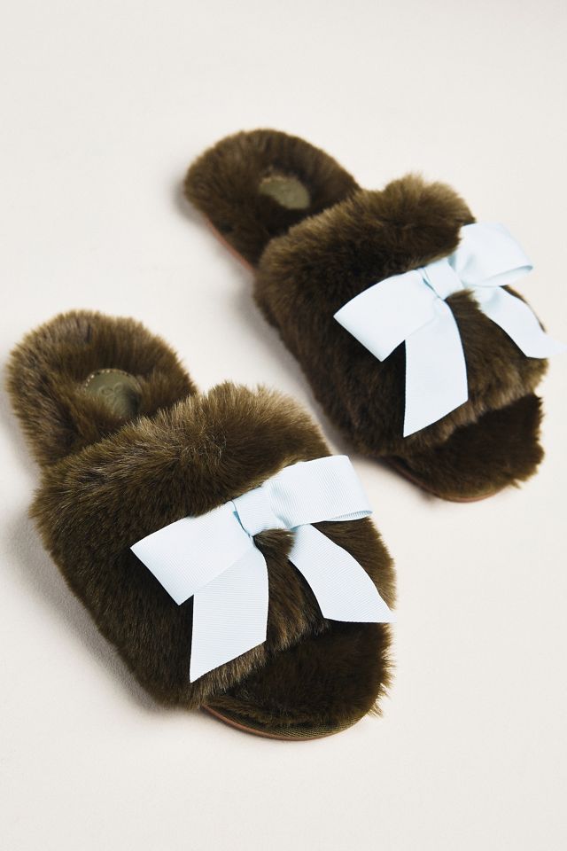 Maeve Faux-Fur Open-Toe Bow Slippers #2