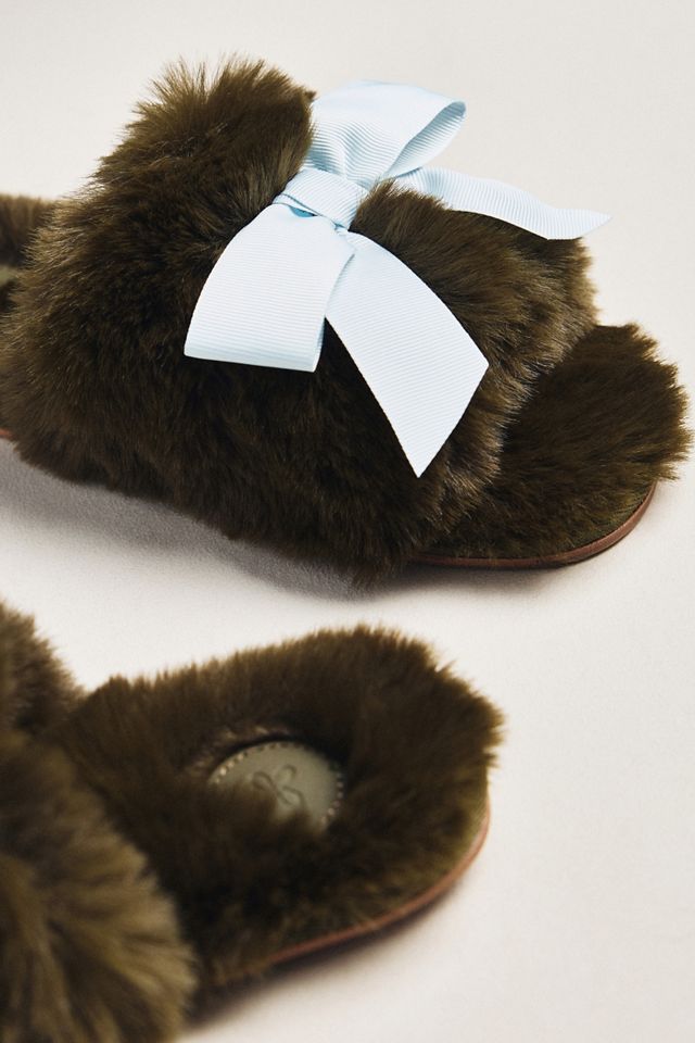 Maeve Faux-Fur Open-Toe Bow Slippers #3