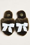 Maeve Faux-Fur Open-Toe Bow Slippers