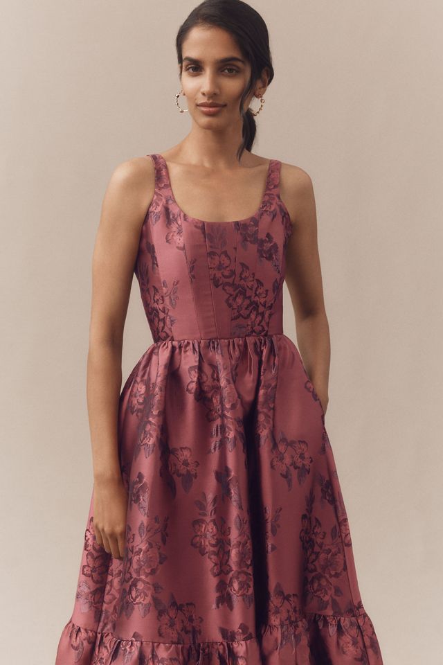 V. Chapman Avery Scoop-Neck Tiered Floral Brocade Maxi Dress #2