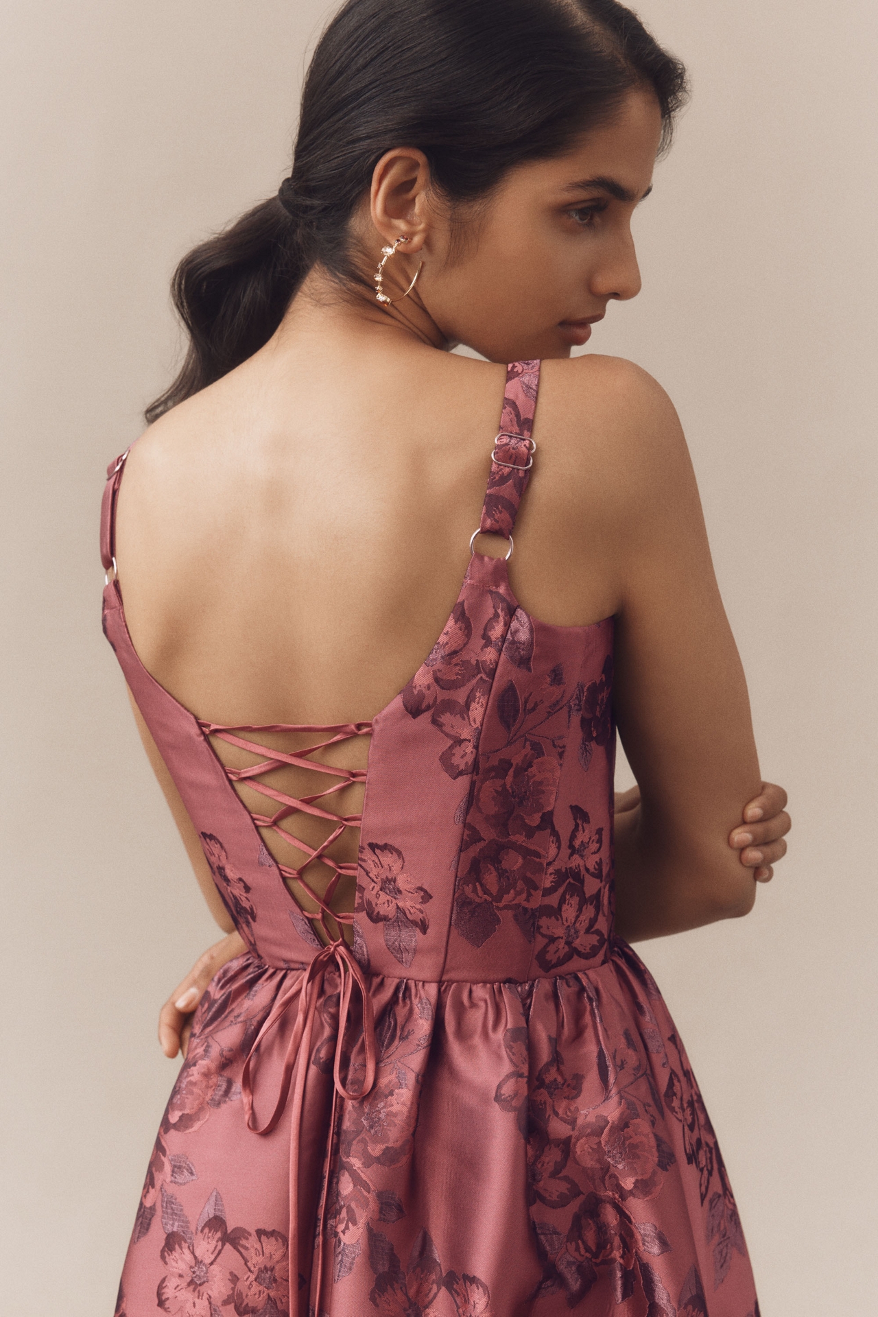 V. Chapman Avery Scoop-Neck Tiered Floral Brocade Maxi Dress