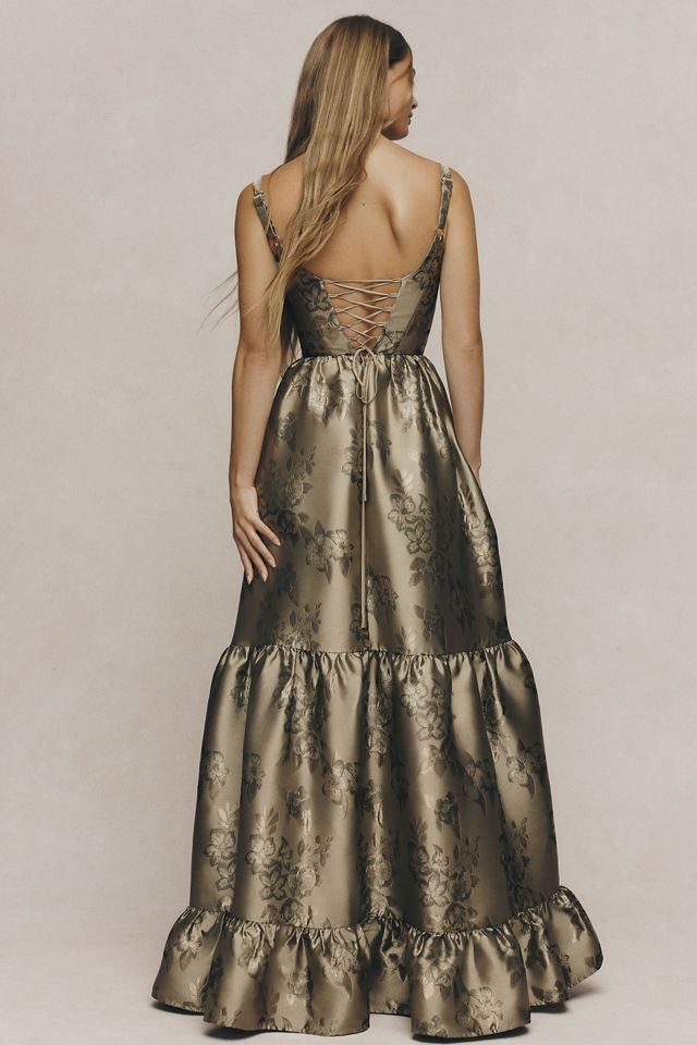 V. Chapman Avery Scoop-Neck Tiered Floral Brocade Maxi Dress #2