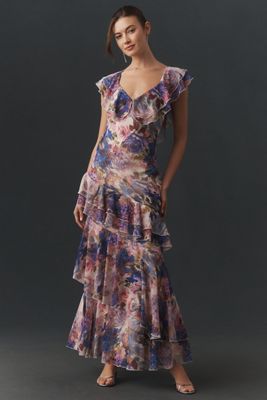 BHLDN Gaia Asymmetric Ruffled Maxi Dress