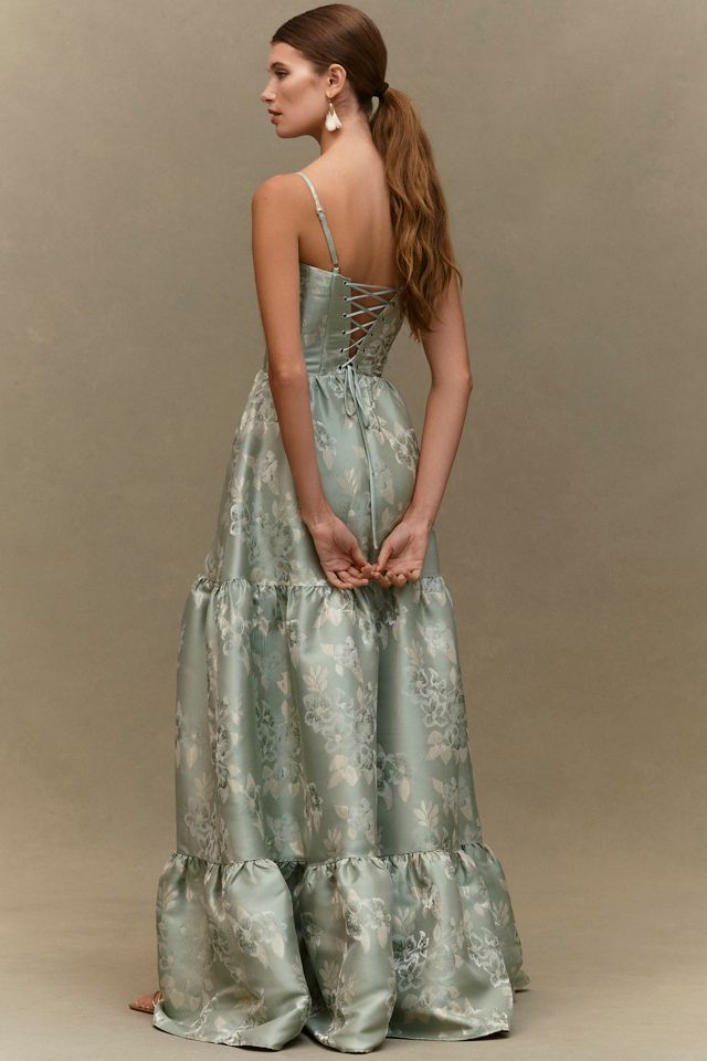 V. Chapman Lucetta Corset Tiered Brocade Maxi Dress #1