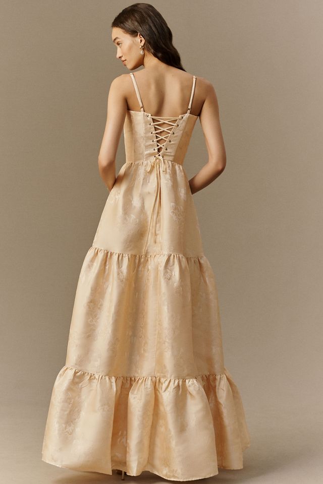 v chapman gold dress The Veronica Dress in Gold Baroque Floral 4 / Gold Baroque Floral