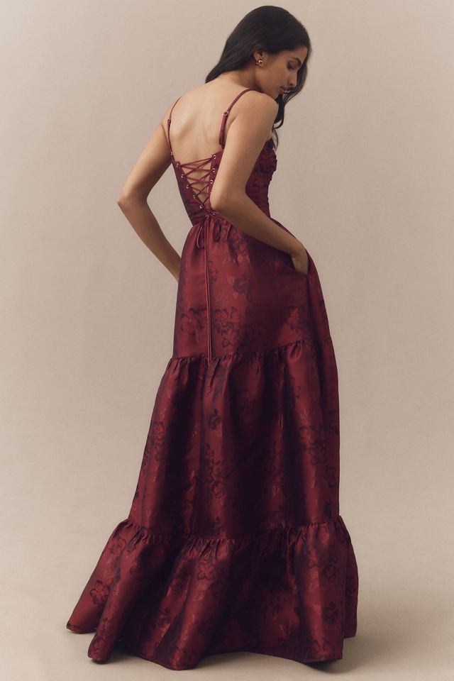 V. Chapman Lucetta Corset Tiered Brocade Maxi Dress #2