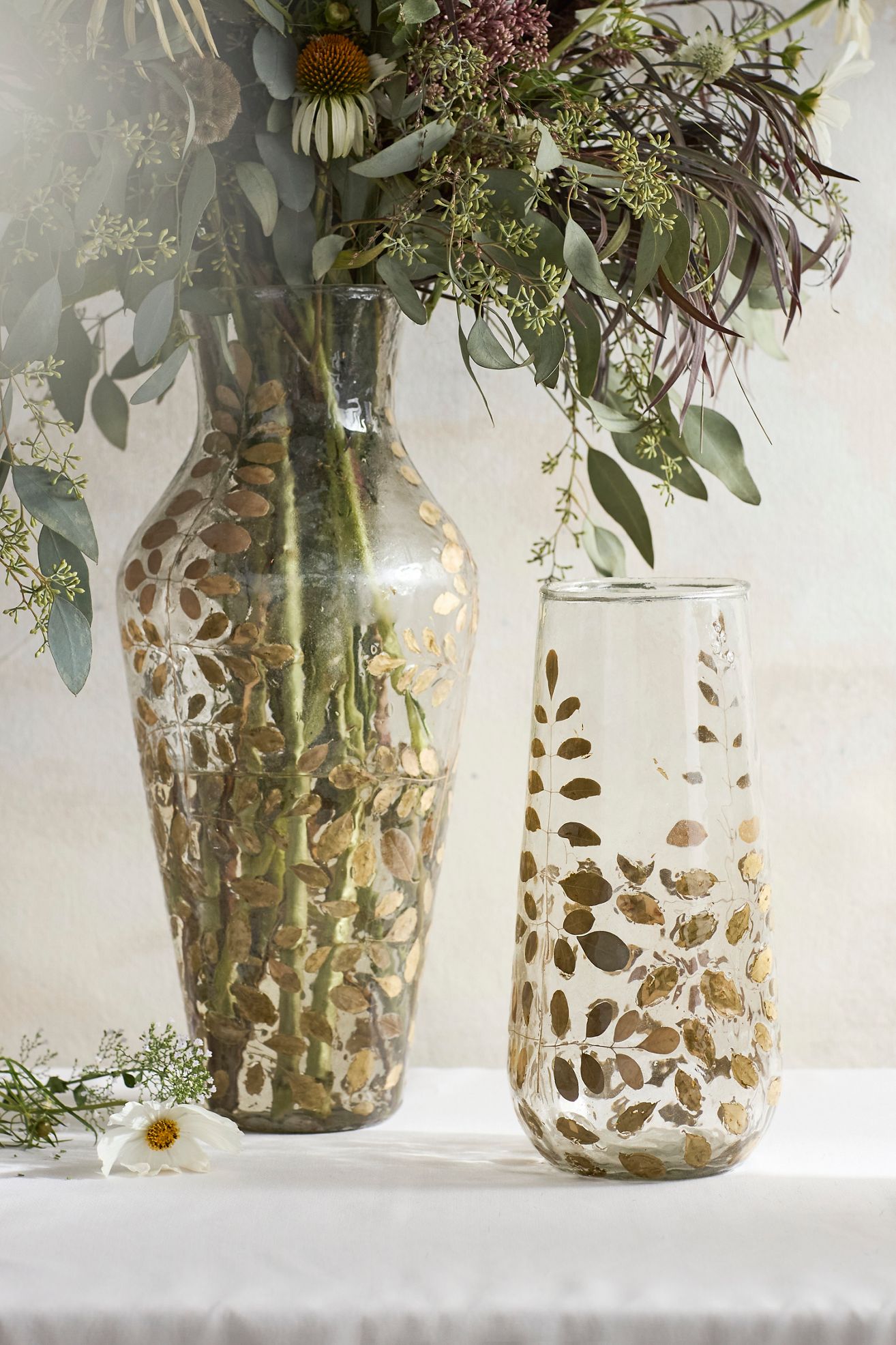 Pressed Ferns Glass Vase - Green Pattern, L